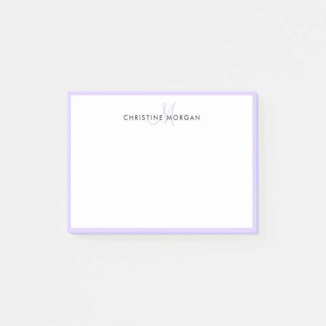 Lavender simple chic minimalist monogram name post-it notes (Front)
