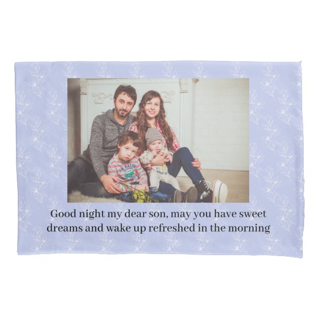 Lavender Simple Floral Blue w/ Photo Pillowcase (Front)