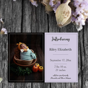 Lavender Simple Photo Birth Announcement