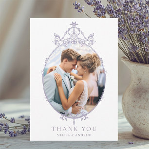 Lavender Simple Vintage Frame Wedding Photo      Thank You Card