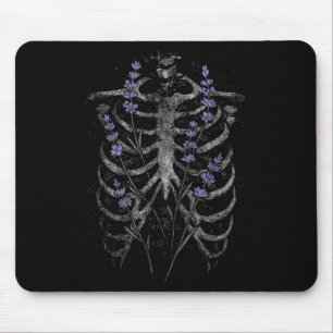 Lavender Skeleton Ribcage Flowers Goth Floral Mouse Pad