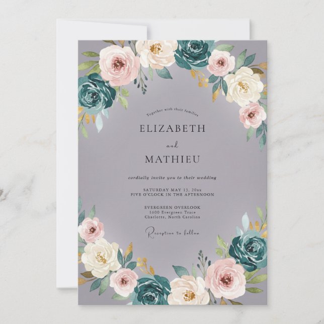 Lavender Slate Ranunculus Muted Eucalyptus Wedding Invitation (Front)