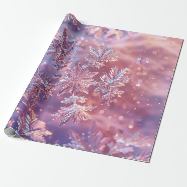 Lavender Snowflakes Christmas Wrapping Paper (Unrolled)