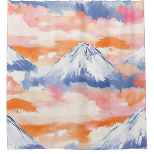 Lavender Snowy Mountain Scenic Watercolor Shower Curtain