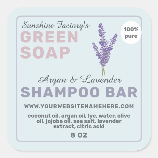 Lavender Soap Shampoo Bar Pastel Blue Purple Square Sticker (Front)