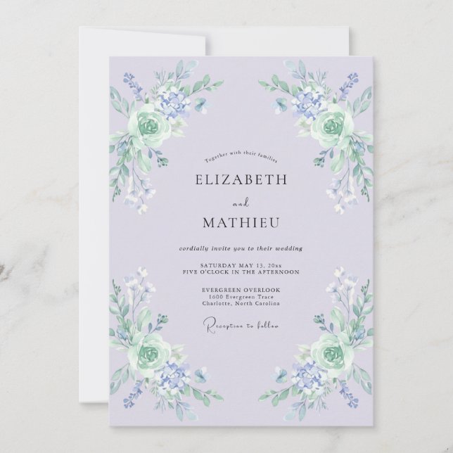Lavender Soft Botanical Bloom Wedding Invitation (Front)