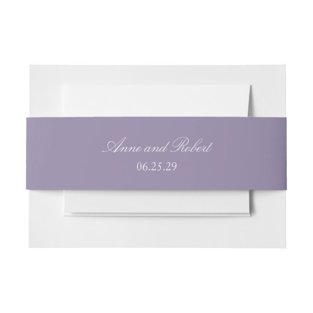 Lavender Solid Personalised Date Wedding Invitation Belly Band (Front Example)