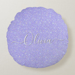 Lavender Sparkle Soft Pastel Custom Name Round Cushion