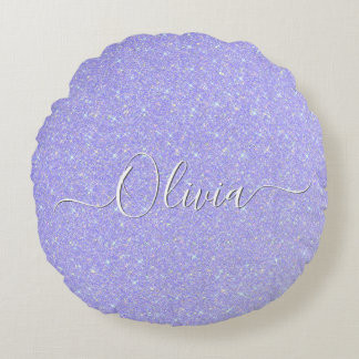 Lavender Sparkle Soft Pastel Custom Name  Round Cushion