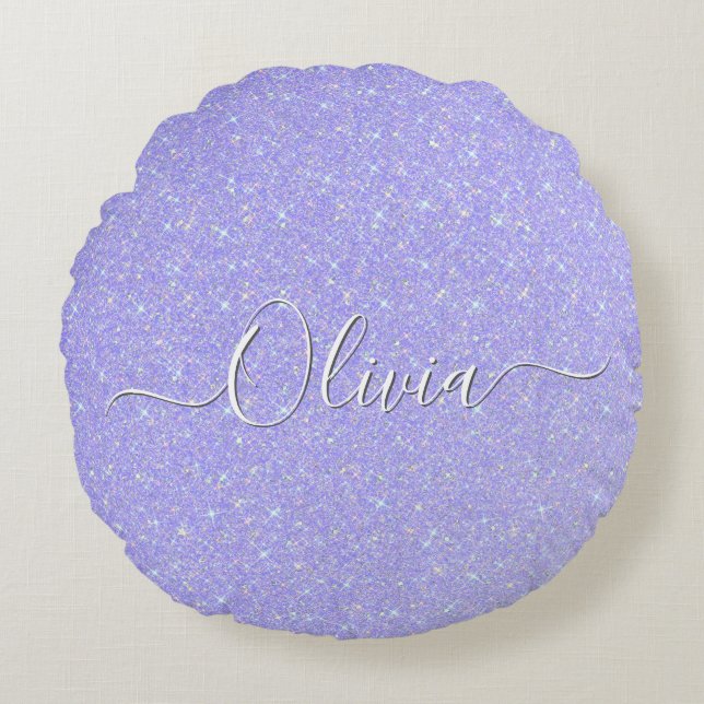 Lavender Sparkle Soft Pastel Custom Name  Round Cushion (Front)
