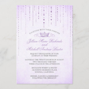 Lavender Sparkles & Crown Fairytale Wedding Invitation
