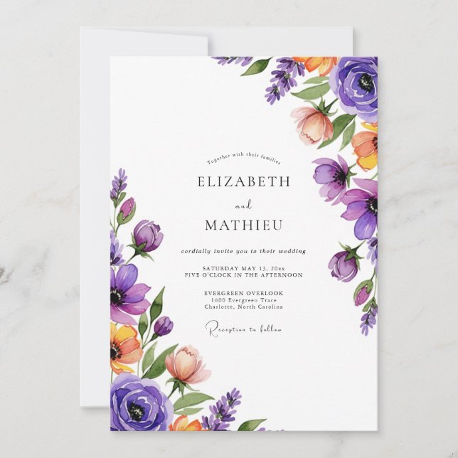 Lavender Spirited Spring Wedding Invitation (Front)