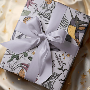 Lavender Spooky Halloween Hummingbird Garden Wrapping Paper