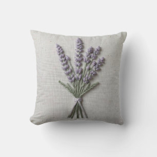 Lavender Sprig Embroidery Linen Throw Pillow
