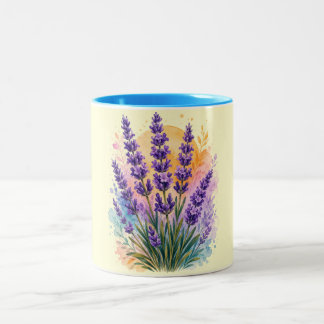 Lavender Sprig Watercolor Two-Tone Coffee Mug