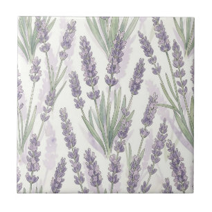 Lavender Sprigs Watercolor Botanical Pattern Ceramic Tile