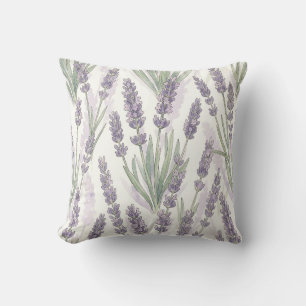 Lavender Sprigs Watercolor Botanical Pattern Cushion