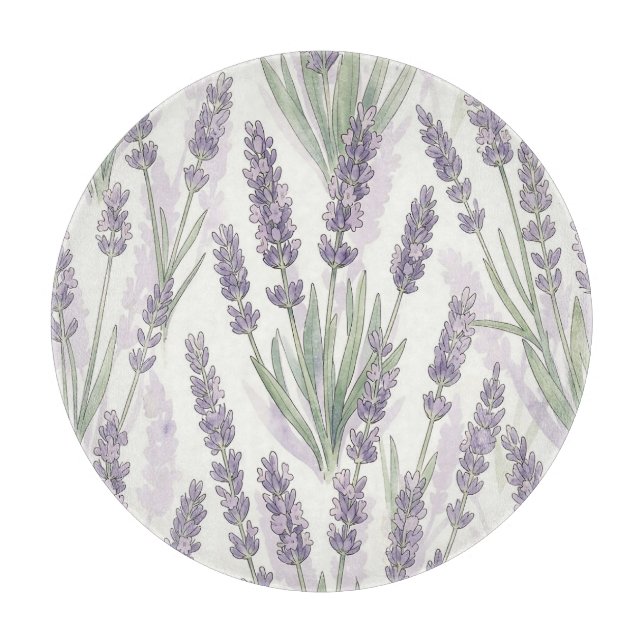 Lavender Sprigs Watercolor Botanical Pattern Cutting Board (Front)