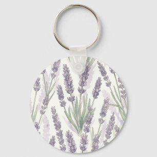 Lavender Sprigs Watercolor Botanical Pattern Key Ring