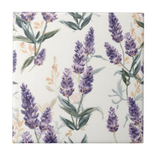 Lavender Sprigs Watercolor Botanical Purple Floral Ceramic Tile