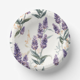 Lavender Sprigs Watercolor Botanical Purple Floral Paper Plate