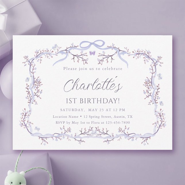 Lavender Spring Garden 1st Birthday Party Invitation (Creator Uploaded)