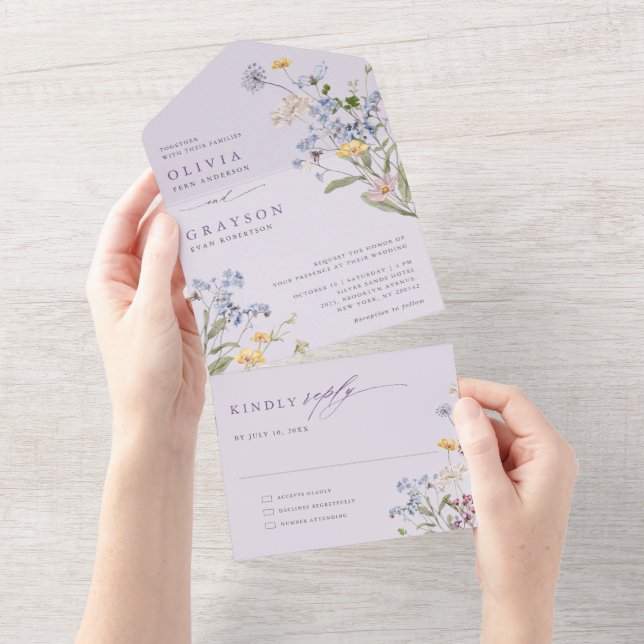 Lavender Spring Wildflower Meadow Garden Wedding   All In One Invitation (Tearaway)