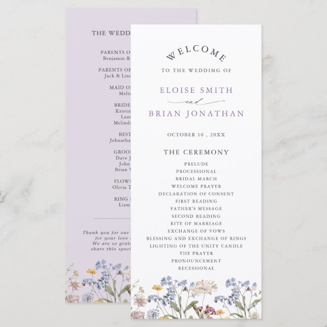 Lavender Spring Wildflower Meadow Garden Wedding  Program (Front/Back)