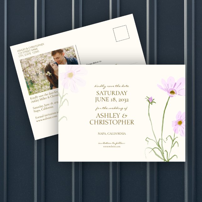 Lavender Spring Wildflower Wedding Save the Date Postcard (Creator Uploaded)