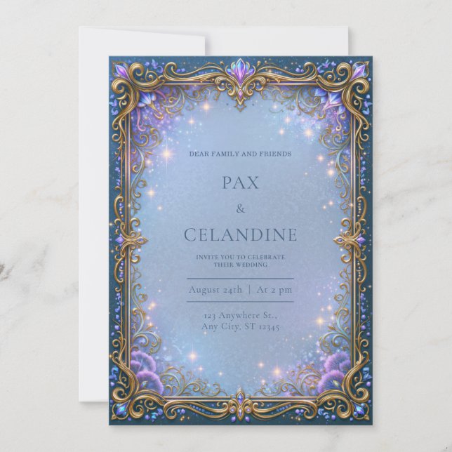 Lavender Starlight Filigree Wedding Invitation (Front)