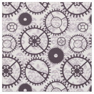 lavender Steampunk watch gear and damask pattern Fabric