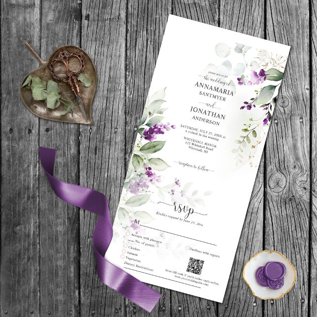 Lavender Stems Greenery Wedding  All In One Invitation (Creator Uploaded)
