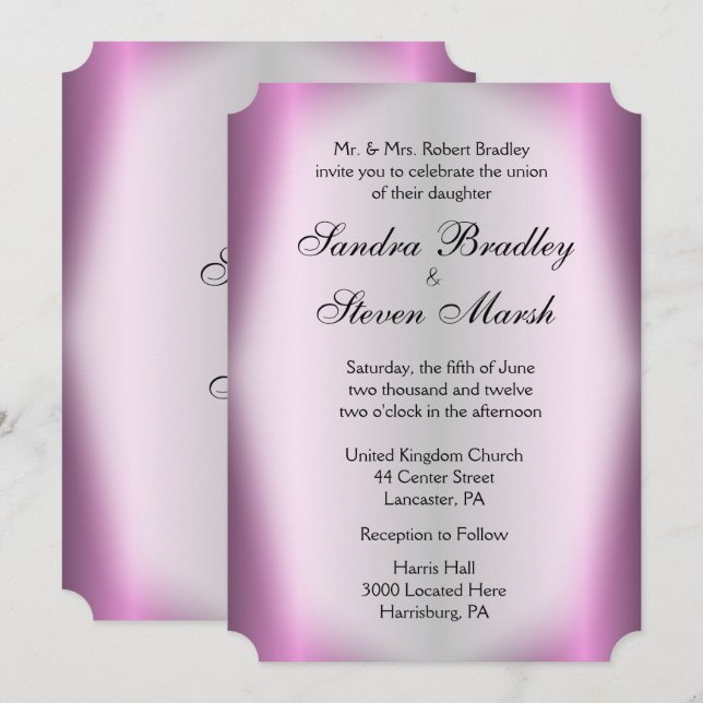 Lavender Stripe Wedding Invitation  5"x 7" (Front/Back)