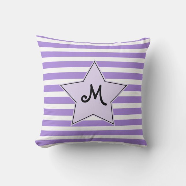Lavender Striped Monogramed Rock Star Cushion (Front)