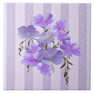 Lavender Stripes and Lavender-Coloured Bouquet Ceramic Tile