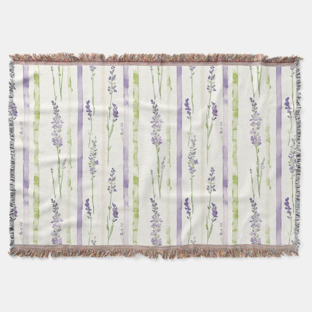 Lavender Stripes Floral Birthday Throw Blanket (Front)