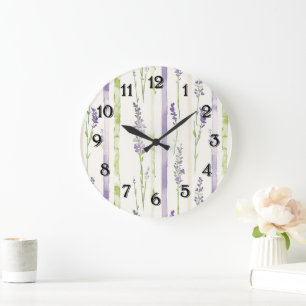 Lavender Stripes Floral   Large Clock