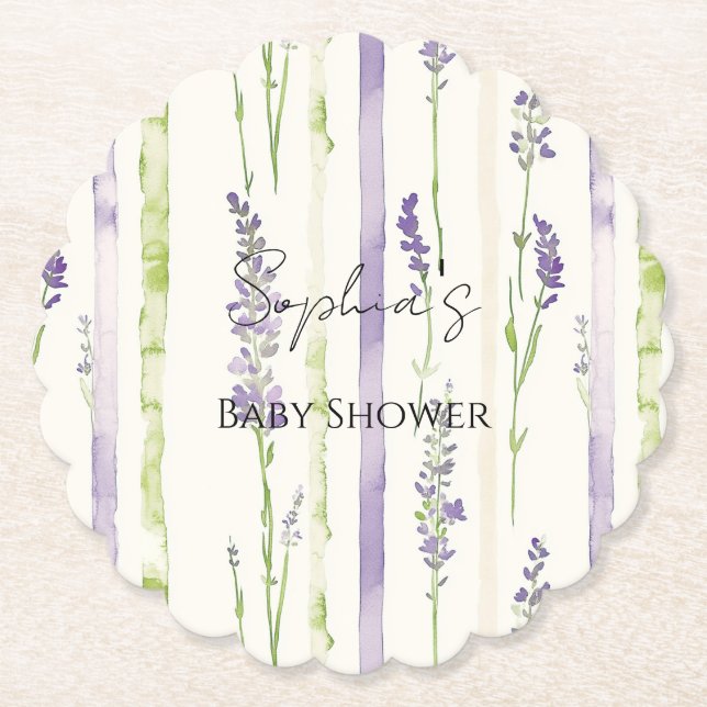 Lavender Stripes Floral   Paper Coaster (Front)