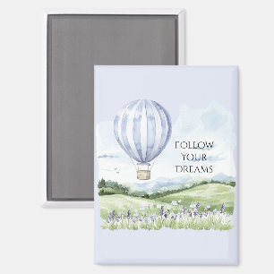 Lavender Stripes Hot Air Balloon Hills Flowers Magnet