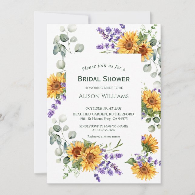 Lavender Sunflower Bridal Shower Invitation  (Front)