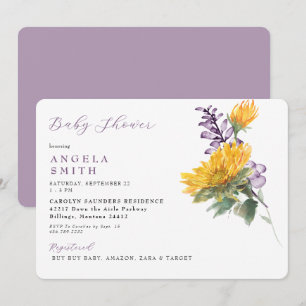 Lavender Sunflower Floral Baby Shower Invitation