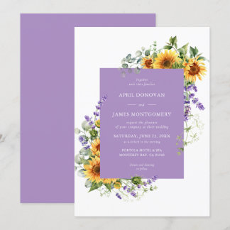 Lavender Sunflower Floral Frame Wedding Invitation