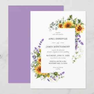 Lavender Sunflower Floral Frame Wedding Invitation