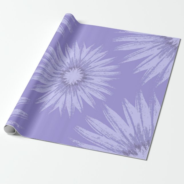 Lavender Sunflowers on Purple Wrapping Paper (Unrolled)