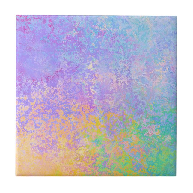 Lavender Sunrise Pastel Neon Alcohol Ink Abstract Ceramic Tile (Front)