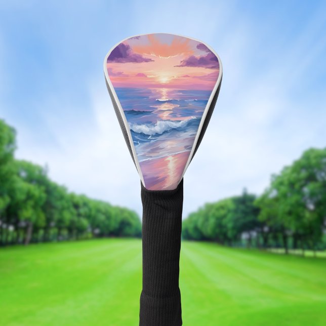 Lavender Sunset Purple Beach Ocean Watercolor Golf Head Cover (Creator Uploaded)