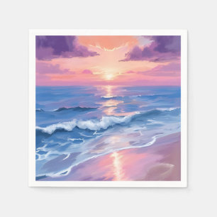 Lavender Sunset Purple Beach Ocean Watercolor Napkin