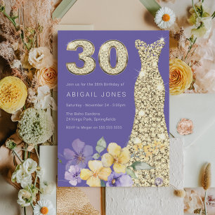 Lavender & Sunshine Gold Gown 30th Birthday Party Invitation