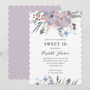 Lavender sweet 16. Purple floral 16th birthday Invitation