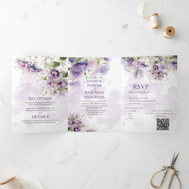 Lavender Sweet Peas Tri-Fold Wedding (Inside)